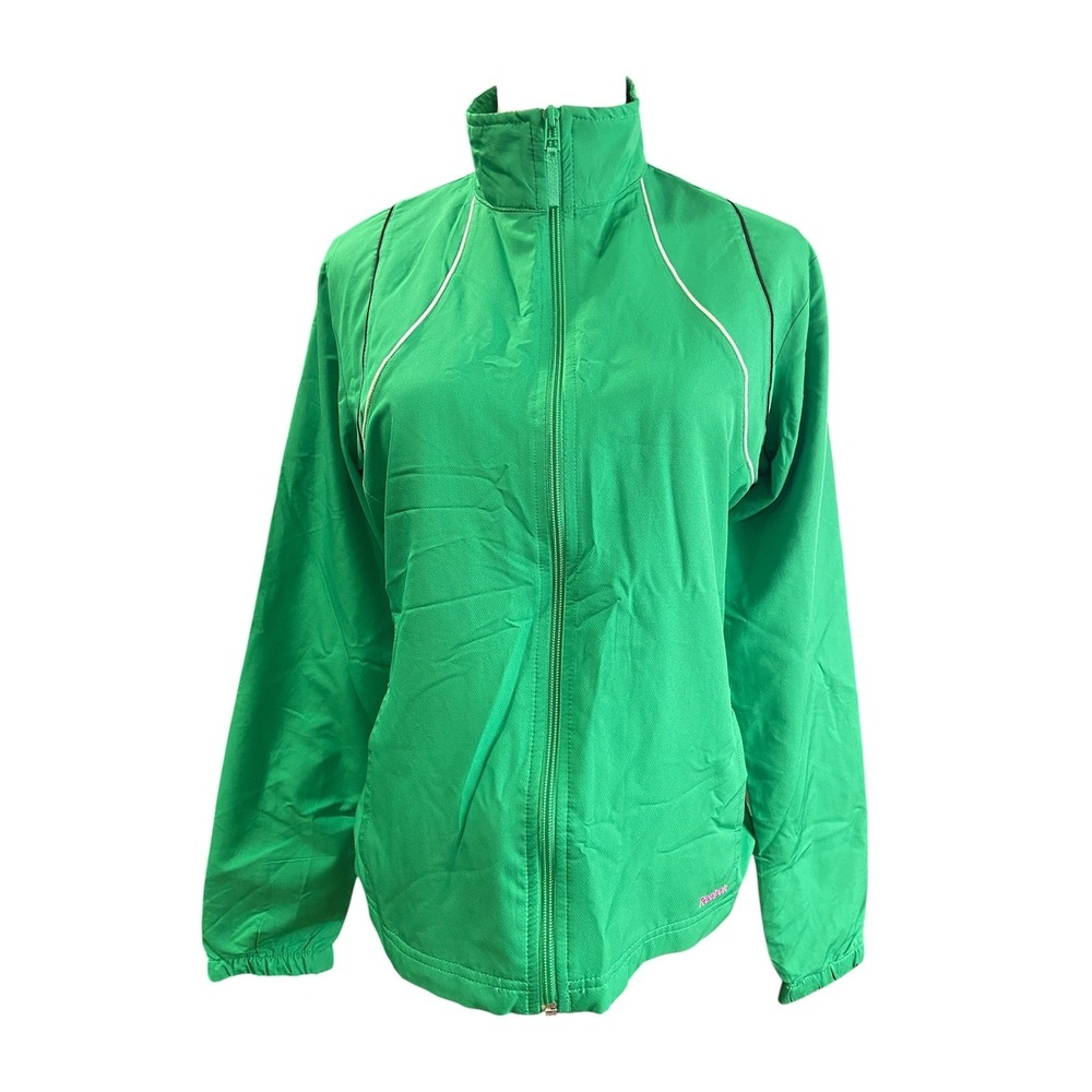Reebok Womens Full Zip Track Jacket Mock Neck Mesh Lined Size M Green Activewear
